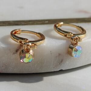 Crystal AB Charm Huggie Hoop Earrings in Gold